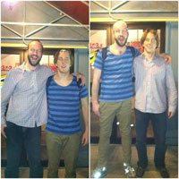 Stand up comedian Gabe Kea performing a shirt swap with a fan after the show!