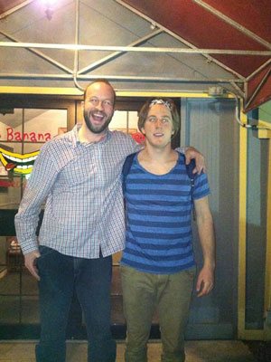 Stand up comedian Gabe Kea performing a shirt swap outside Go Bananas Comedy Club in Cincinnati, Ohio!