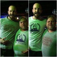 Stand up comedian Gabe Kea performing a shirt swap with a fan after the show!