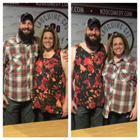 Gabe Kea performing a shirt swap with stand up comedian Sally Brooks