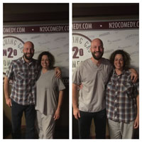 Stand up comedian Gabe Kea performing a shirt swap with a fan after the show!