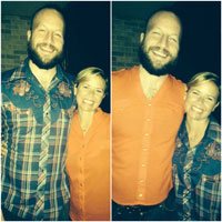 Gabe Kea performing a shirt swap with stand up comedian Sally Brooks